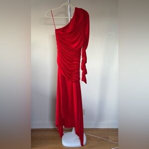 NWT Misha One Shoulder Rouching Asymmetrical Draping Red Holiday Dress - Size 6